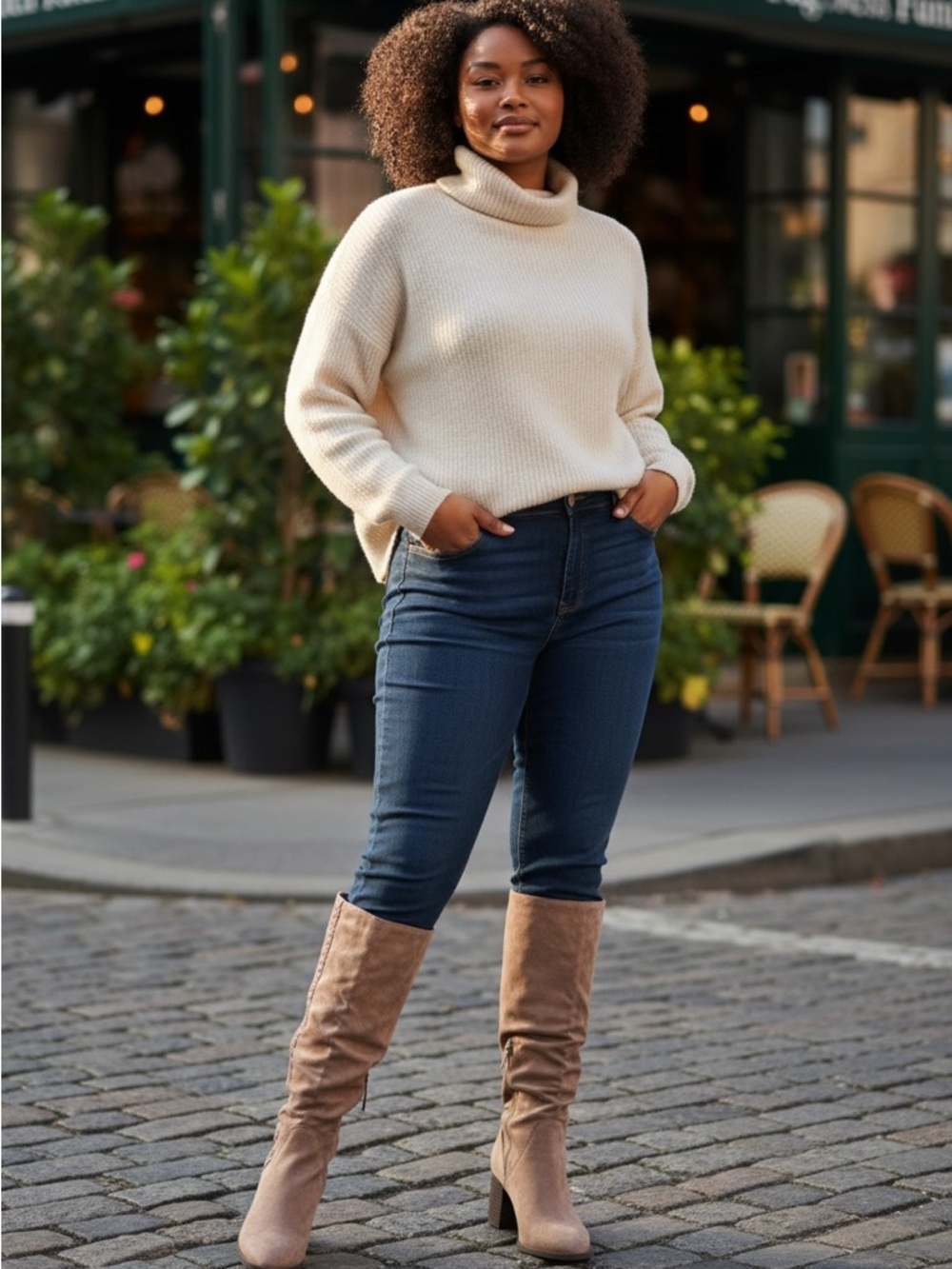 Journee Collection Tan Suede Knee-High, Wide- Calf Heeled Boots Size 7.5